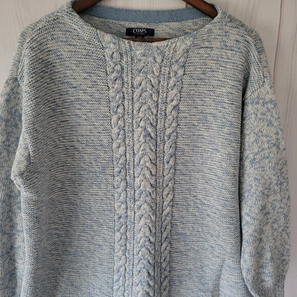 Chaps Cable Knit Pullover Chunky Sweater, Women’s L, Long Sleeve, Light Blue EUC - Picture 4 of 9